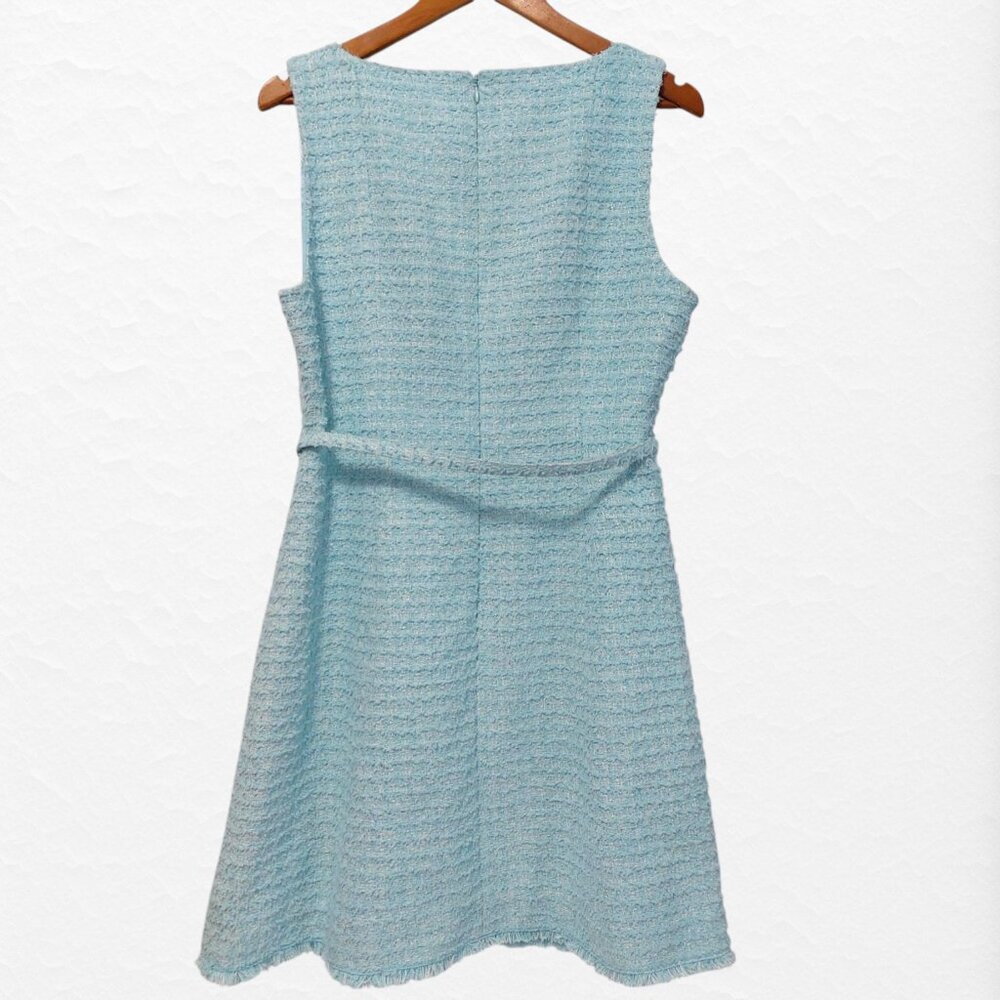Kate Spade Dress 14 Light Blue Boucle Mini Fit Flare Sleeveless Feminine - Picture 7 of 15